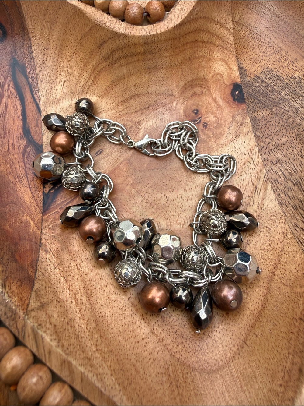 Chunky Silver Chain Bracelet with Copper and Silver Beads